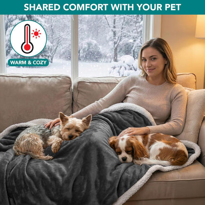 Waterproof Dog Blanket for Small Medium Dog, Pet Puppy Blanket Couch Cover Protection, Sherpa Fleece Cat Blanket Washable Throw Couch Sofa Bed Furniture Protector Reversible Soft 29X40 Charcoal