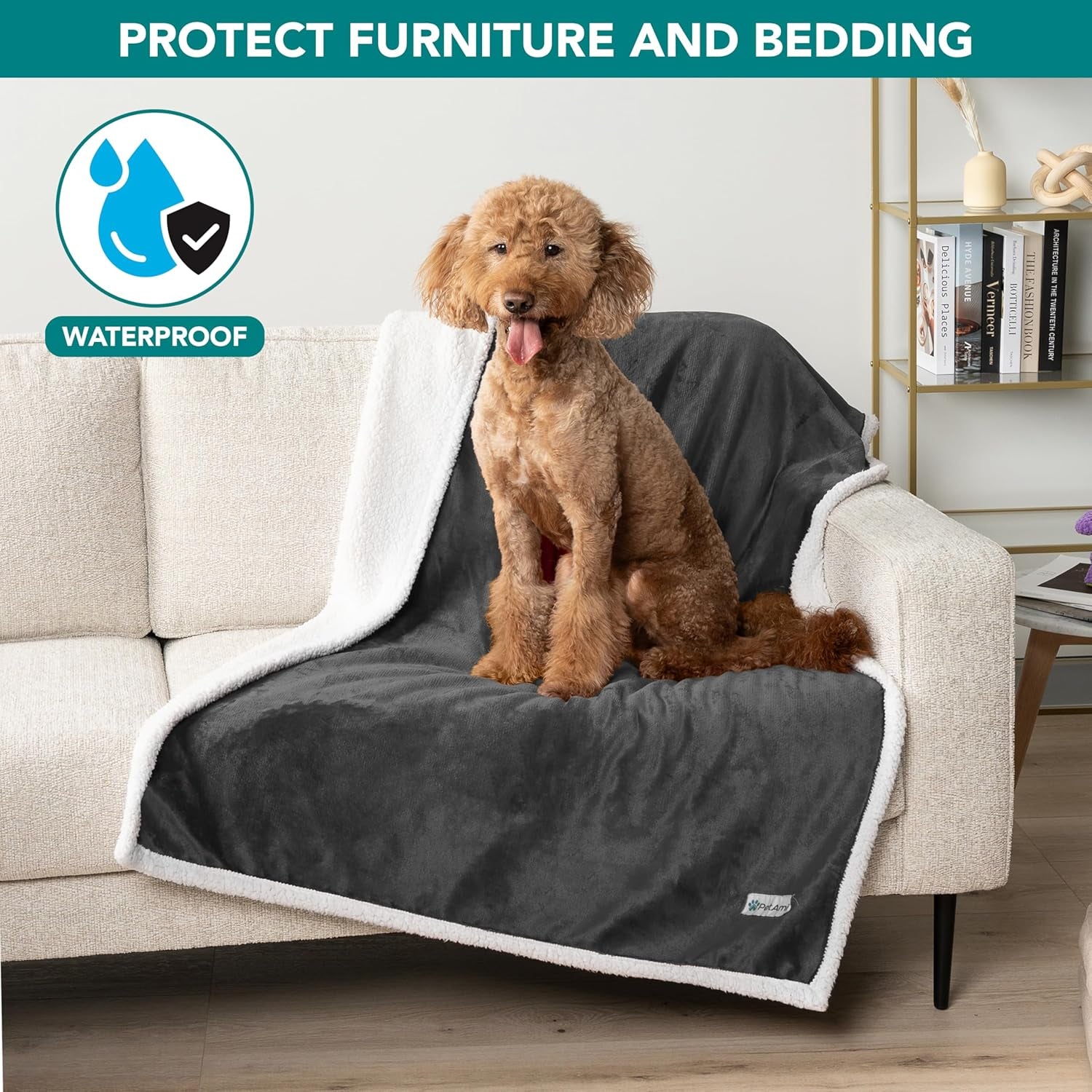 Waterproof Dog Blanket for Small Medium Dog, Pet Puppy Blanket Couch Cover Protection, Sherpa Fleece Cat Blanket Washable Throw Couch Sofa Bed Furniture Protector Reversible Soft 29X40 Charcoal